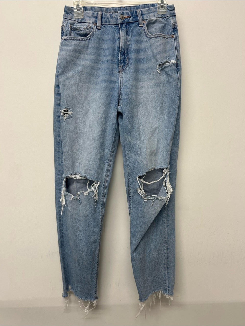 Light Blue Distressed Women's Jeans Curvy Mom Jeans